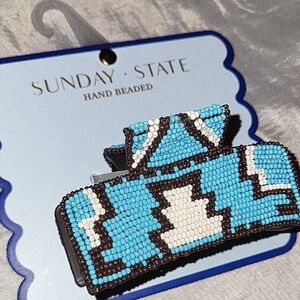 Sunday State Hand Beaded Turquoise Aztec Hair Clip Brand New TL